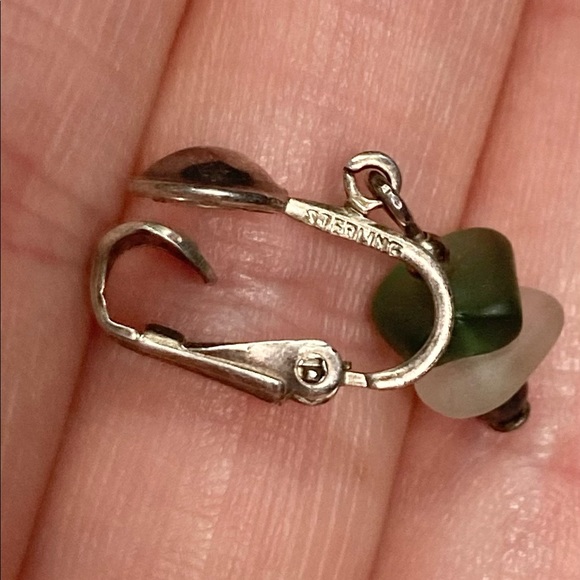 Vintage Sea Glass Sterling Silver Clip On Earrings - Picture 3 of 6